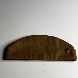 Vintage Soviet Army Pilotka Side Cap USSR Military Hat Red Star Pin Size 56